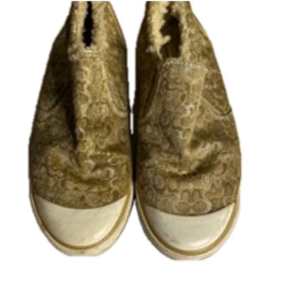 Coach Gold Shearling Slip-On Sneakers Women’s Size 7 Fuzzy Lined - Picture 3 of 14